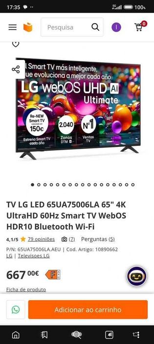 TV LG LED 4k 65" - Negociável