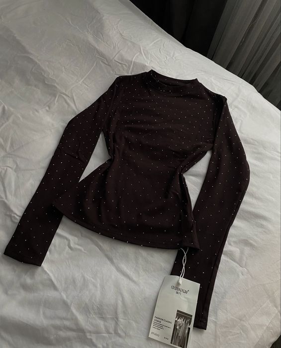 лонг утеплений зі стразами чорний та шоколад