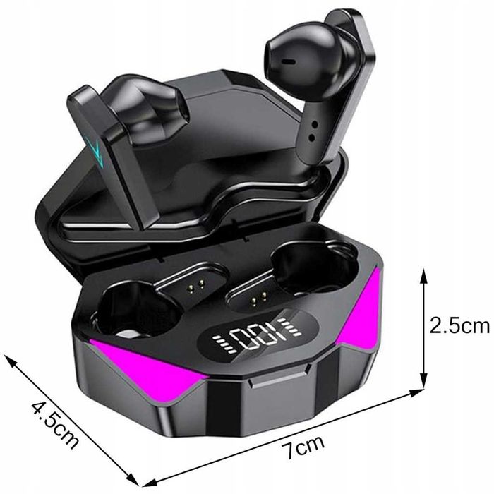 SŁUCHAWKI Bezprzewodowe Gamingowe TWS Bluetooth 5.0 LED Powerbank Mikrofon Dotykowe Etui Czarne 18h Pracy