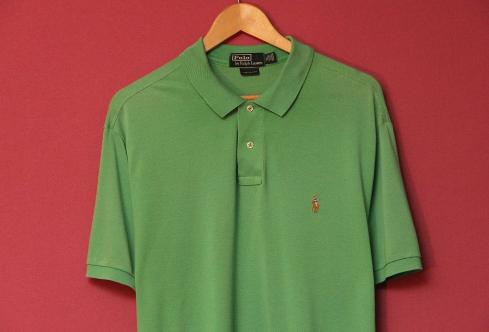 Polo Ralph Lauren рр XL поло из хлопка пике, цвет зелёного горошка