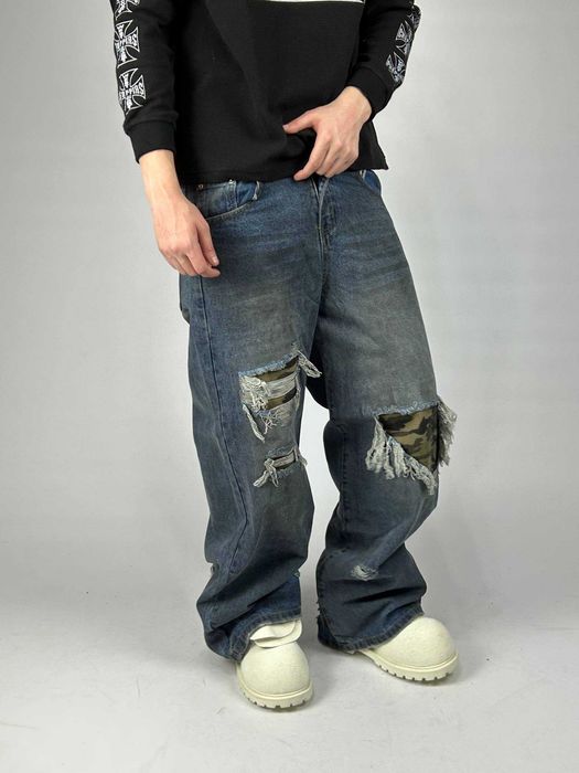 Джинси сині baggy faded jeans archive distressed джинсы синие камо