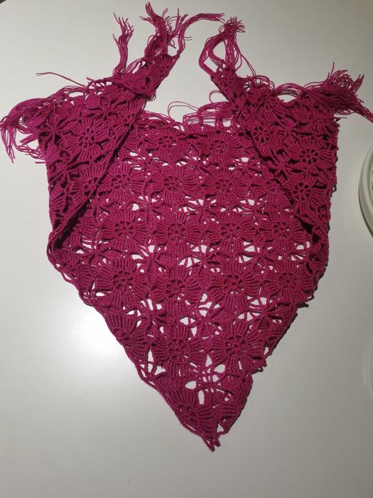 Chusta Różowa na szydełku ażurowa