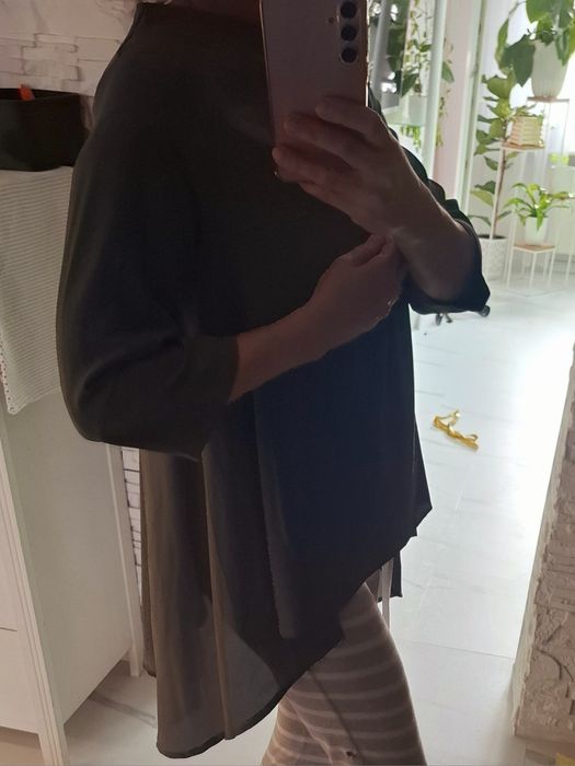 Bluzka zwiewna tunika dekold łódka zielona oliwka