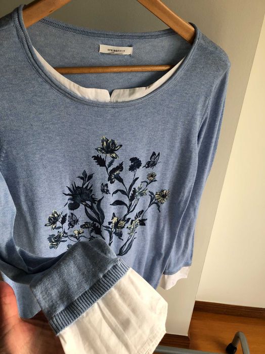 Camisola em tons de azul com flores, Springfield, Tamanho M