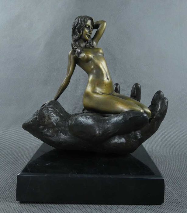 Figura Kobieta dłoni siedząca Akt rzeźba brąz marmur pieczęć 4kg