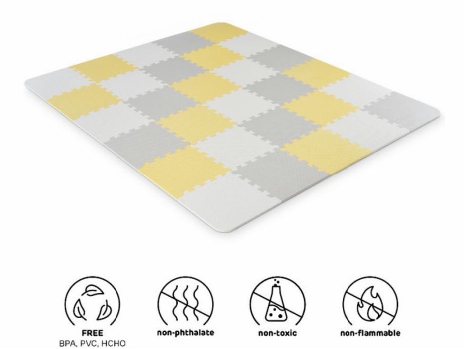 Mata piankowa puzzle Kinderkraft Luno (biało-żółto-szara)