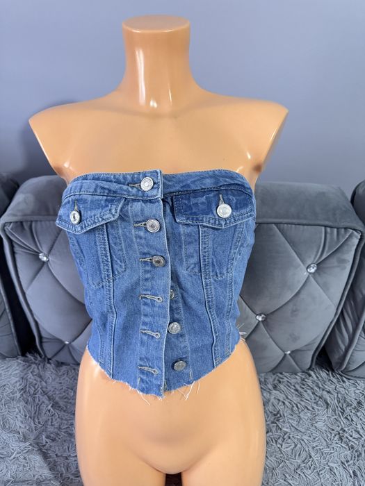 Top jeansowy zapinany na guziki