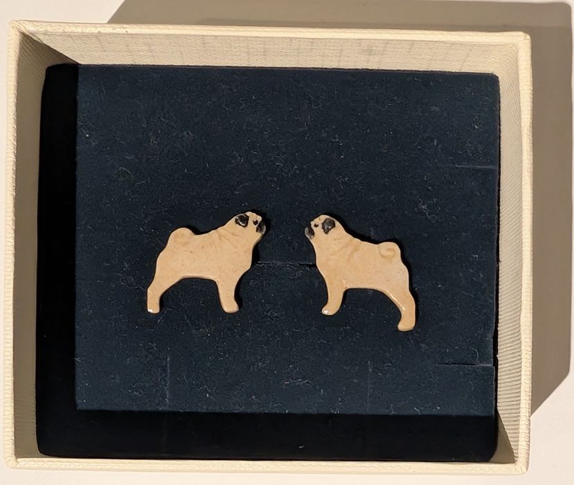 Kolczyki wkręty pieski pies buldog francuski dla dziewczynki