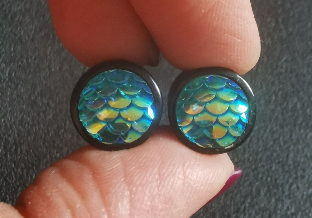 NOWE plugi siodłowe tunele akrylowe 10mm (para) syrena rybia łuska