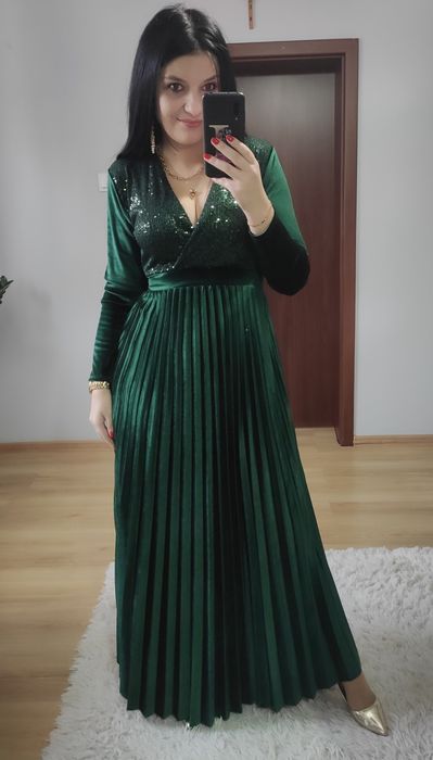 Sukienka długa maxi welur plisowana