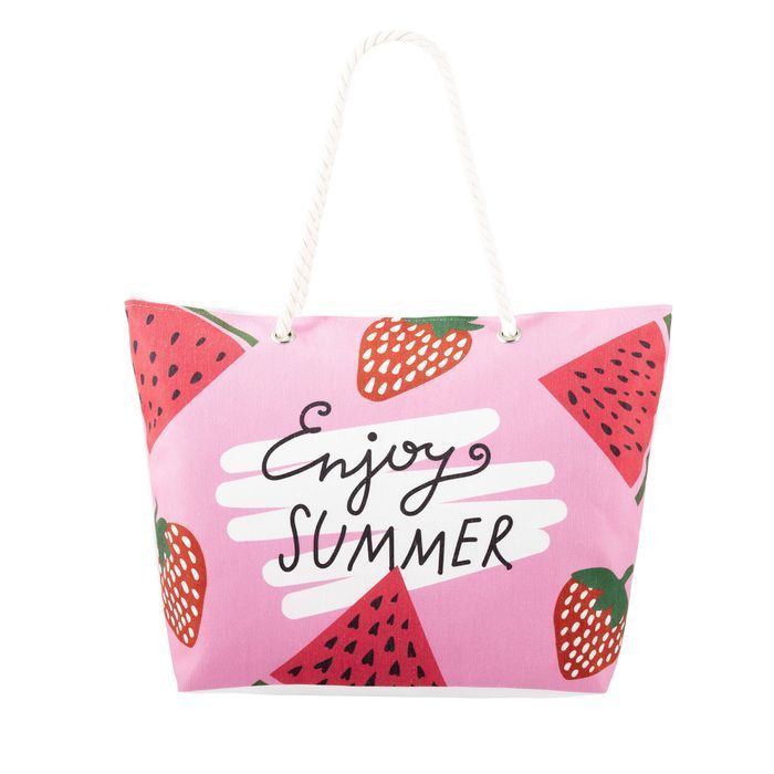 Torba plażowa z owocowym motywem Bellugio różowa na plażę wakacje nowa