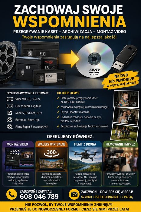 Przegrywanie kaset na dvd lub pendrive tanio