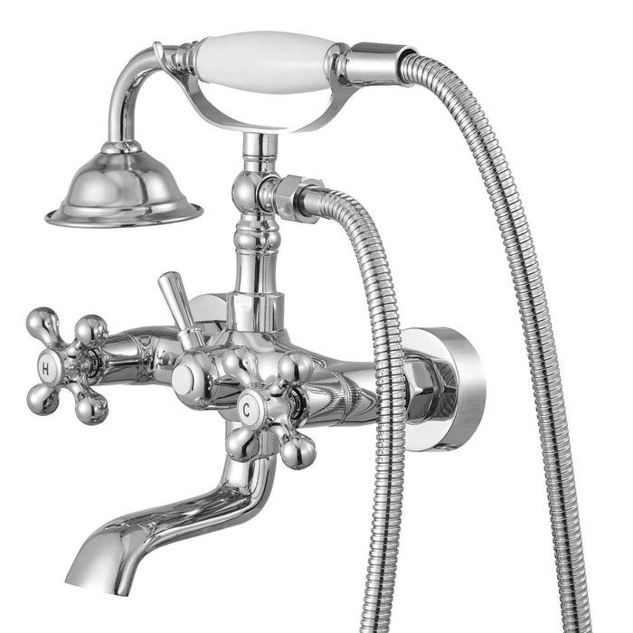 Bateria wannowa retro mosiądz chrom ścienna