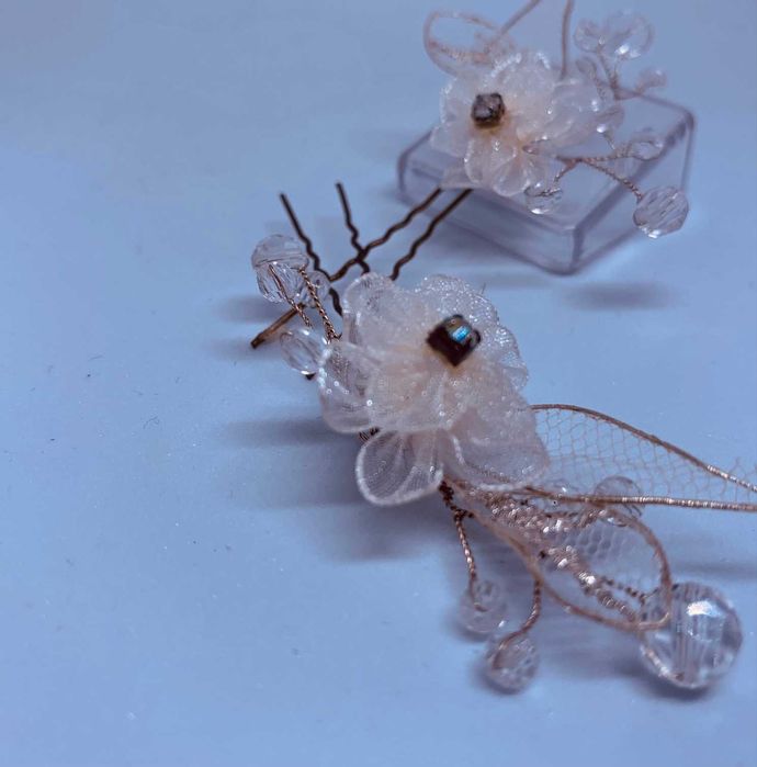 wsuwka kwiat tiul kryształki ślub boho rękodzieło artystyczna hit