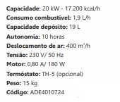 B70CED Aquecedor a gasóleo baixa pressão  20kW novo
