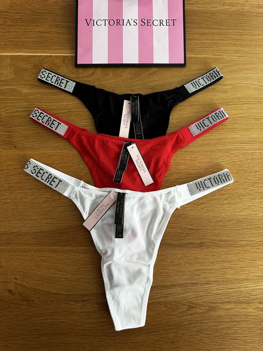 3 x stingi gładkie Victoria’s Secret rozmiar L cyrkonie
