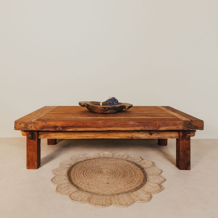 Stolik kawowy lite drewno tekowe Boho egzotyczny Japandi Rustykalny