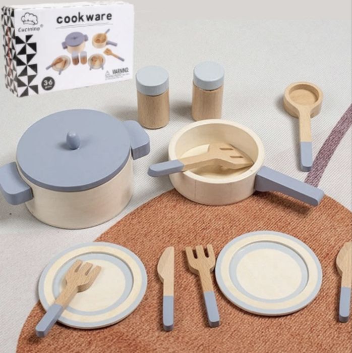 Дерев’яний ігровий набір кухонного посуду для дітей