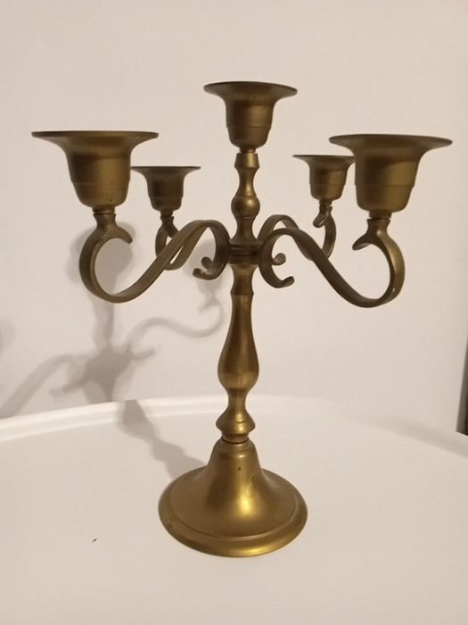 Mosiężny duży świecznik pięcioramienny