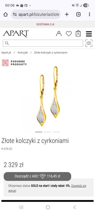 Złote kolczyki z cyrkoniami Apart 585 bigle