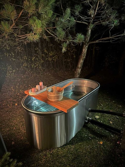 Balia ogrodowa ze stali nierdzewnej - 180x80x66 - drewno egzotyczne