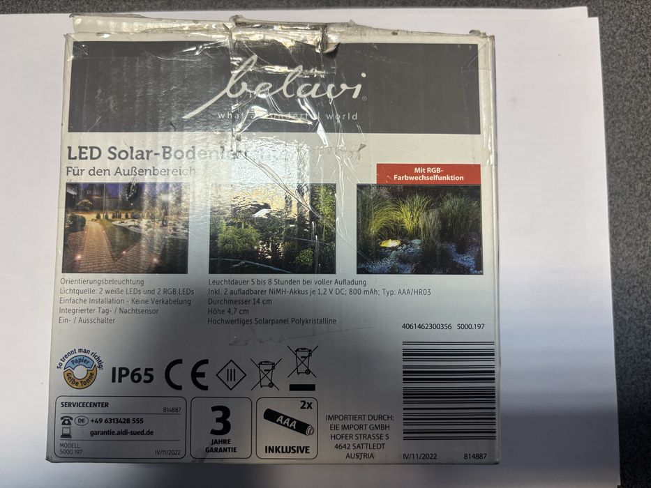 Вуличний точковий світильник Belavi з сонячною батареєю