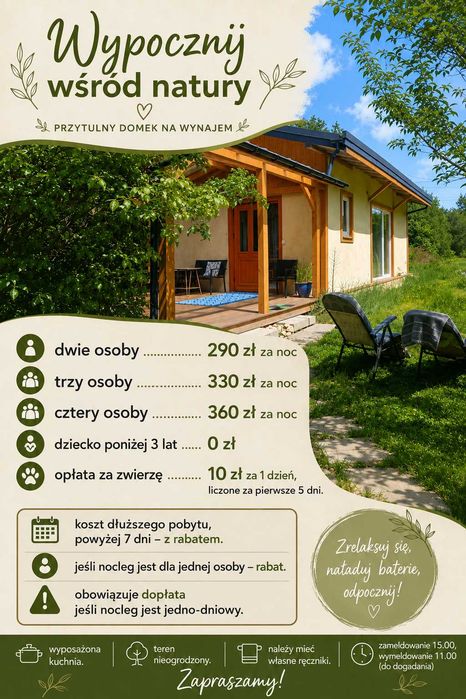 Mały domek na urlop pod lasem Nocleg