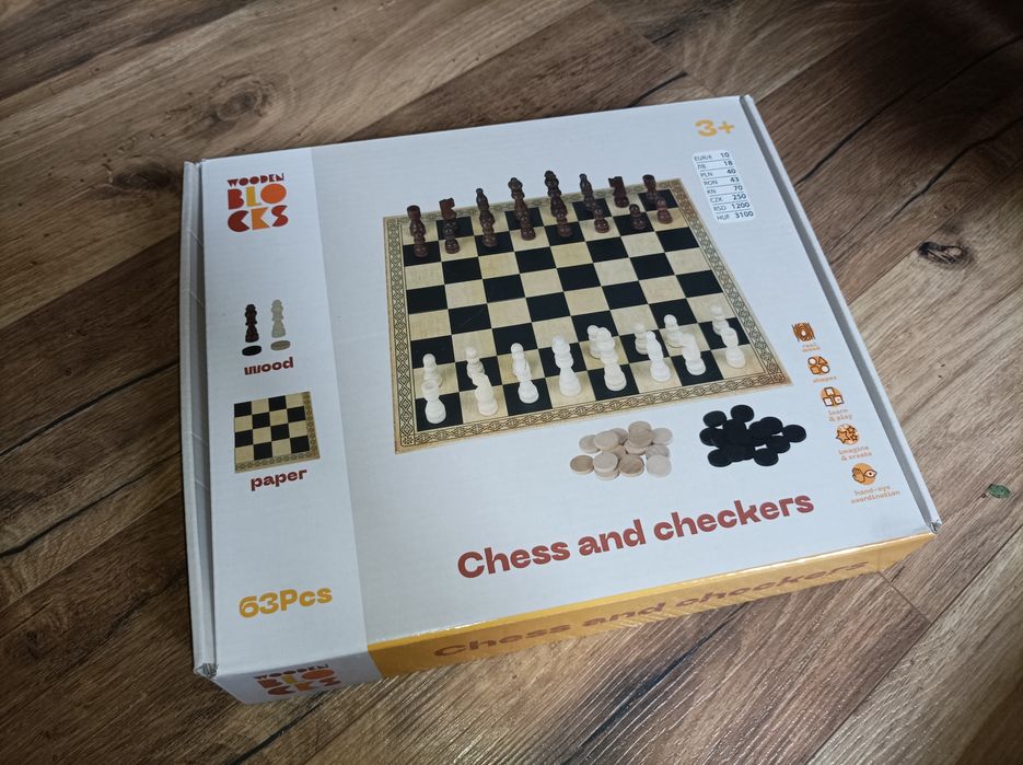 Szachy drewniane, warcaby, gra planszowa 2 w 1