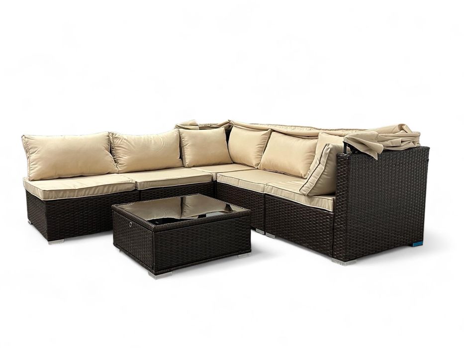 Nowe Meble ogrodowe NAROŻNIK Taras komplet technorattan LEŻANKA 6 el