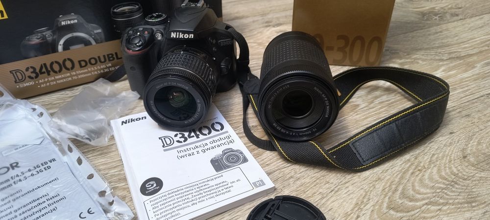 Nikon D3400 double zoom gr kit. Body + dwa obiektywy