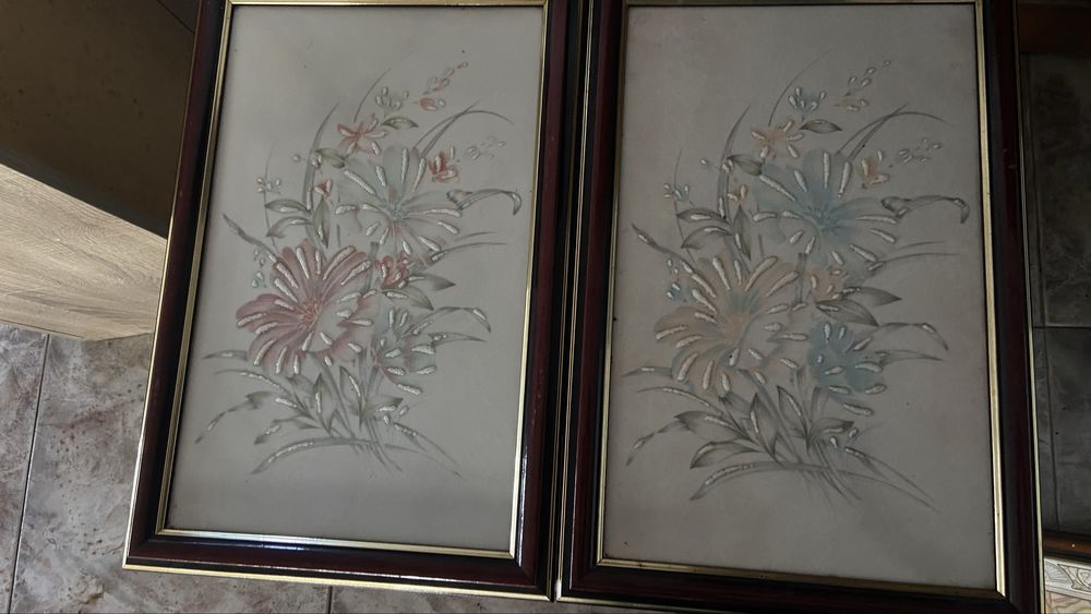 3 quadros  de ceramica pintados a mao