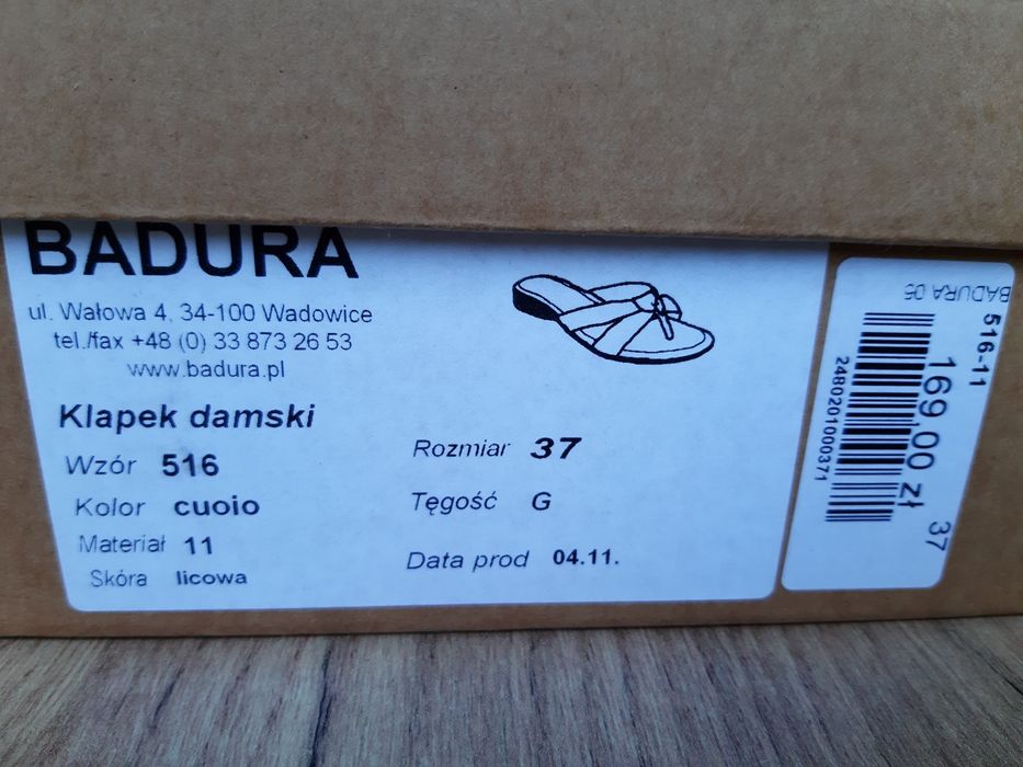 Skórzane klapki japonki Badura r. 37