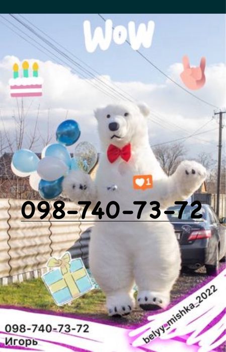 Аніматор Мішка Ведмедик, белый мишка. Медведь. Патрон. Зайчик.Стриптиз