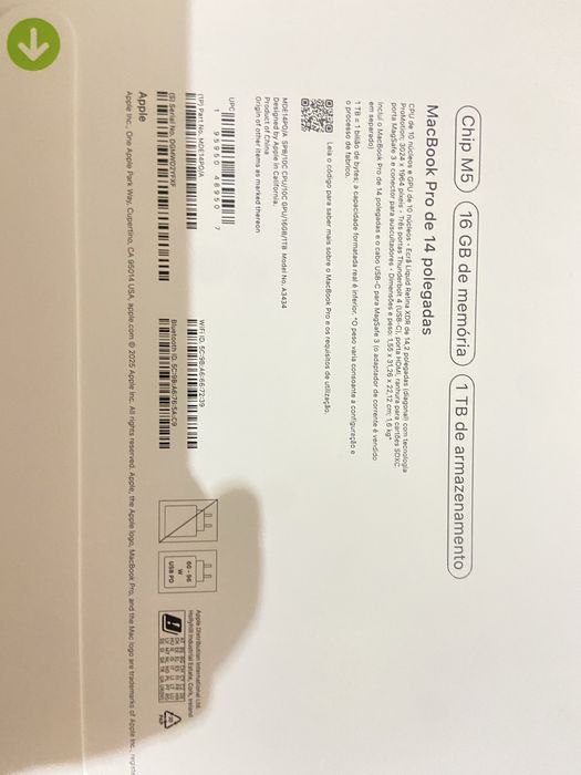 Macbook Pro 2025 M5 14" Polegadas 1 TB