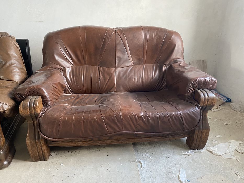 Шкіряний диван деревяний дерев'яний, кожаный деревянный