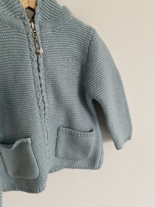 Sweter na suwak turkusowy z kapturem memini 68/74 wełna owcza