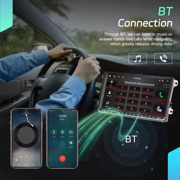 Rádio 9" Android 15 | 6/128GB CarPlay/Auto S/Fios, GPS, VW/SEAT/SKODA