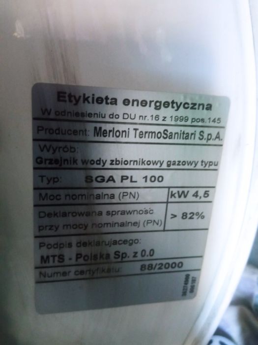 Ariston sga pl 100 gazowy podgrzewacz wody