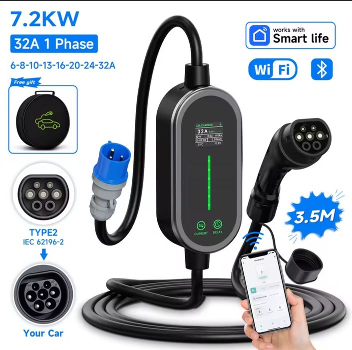 Зарядка для електроавтомобіля Type 2 1 GBT з WiFi заправка