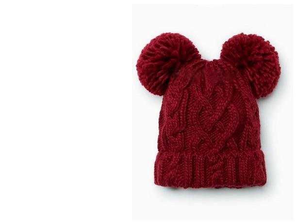 ZARA czapka gruby ciemno czerwona mega pompony 122/140 6-10 lat j.nowa