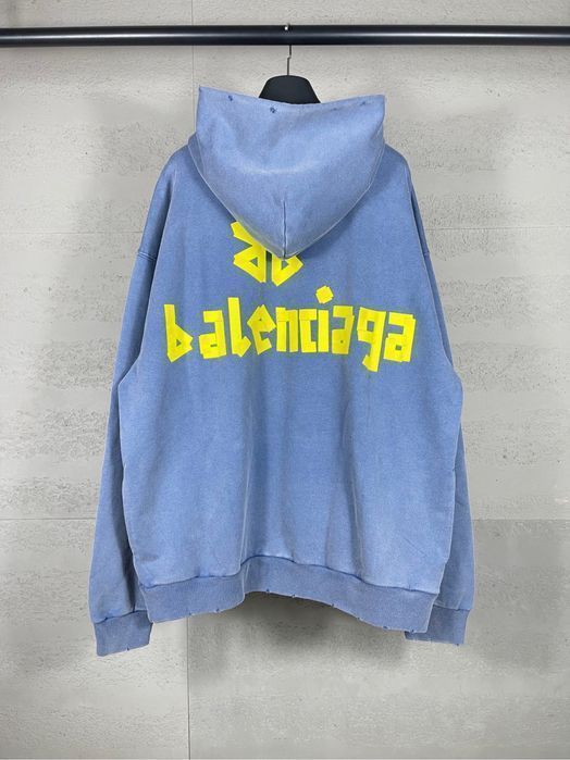 BALENCIAGA scotch худи мужское брендовое оригинал оверсайз голубое