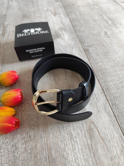 NOWY Skórzany pasek damski do spodni sukienki czarny skóra nat szeroki