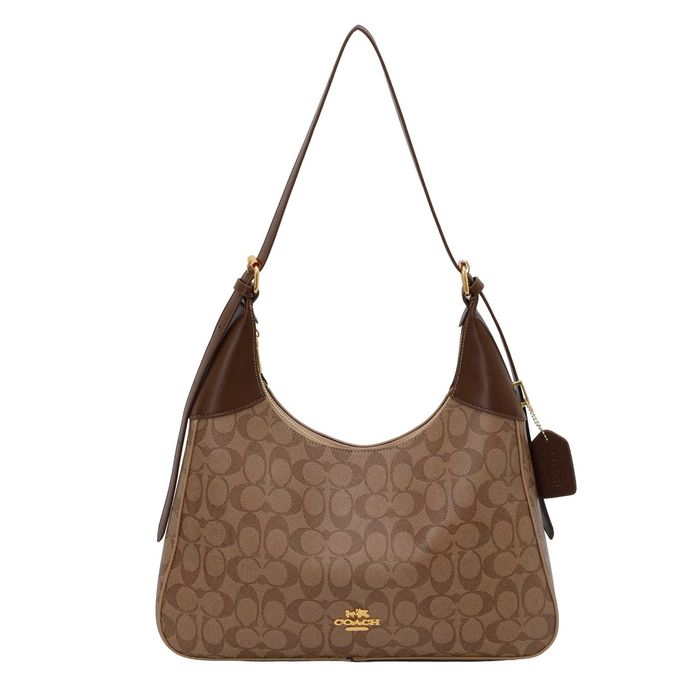 Жіноча сумка COACH Signature Canvas / Сумка Коач / жіноча мокко сумка-хобо Коуч