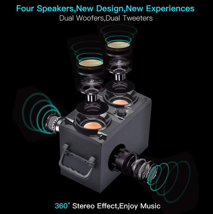 przenośny głośnik Bluetooth z podwójnym subwooferem