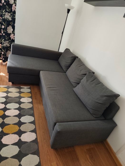 Sofá com Chaise Longue, Sofá-Cama e Arrumação – Cinzento