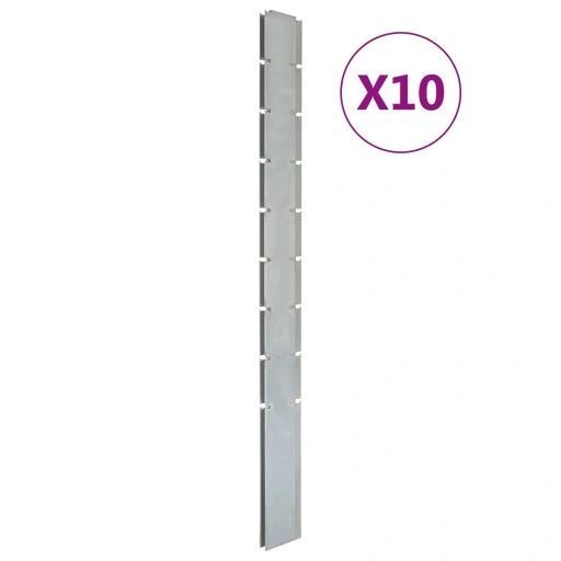 słupki ogrodzeniowe 10 szt, srebrne, 220 cm, stal galwanizowana
