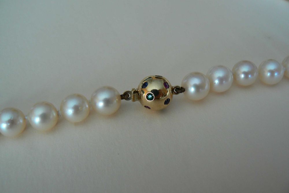 naszyjnik perły morskie złoto 14k gold 585 szafiry szmaragdy rubiny