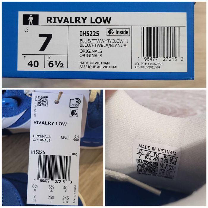adidas Rivalry Low кросівки 26 см EUR 40 US 7 UK 6.5 IH5225 сині білі