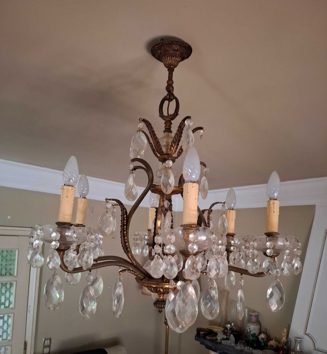 Lustre / Candeeiro de Teto Bronze e Pingentes
