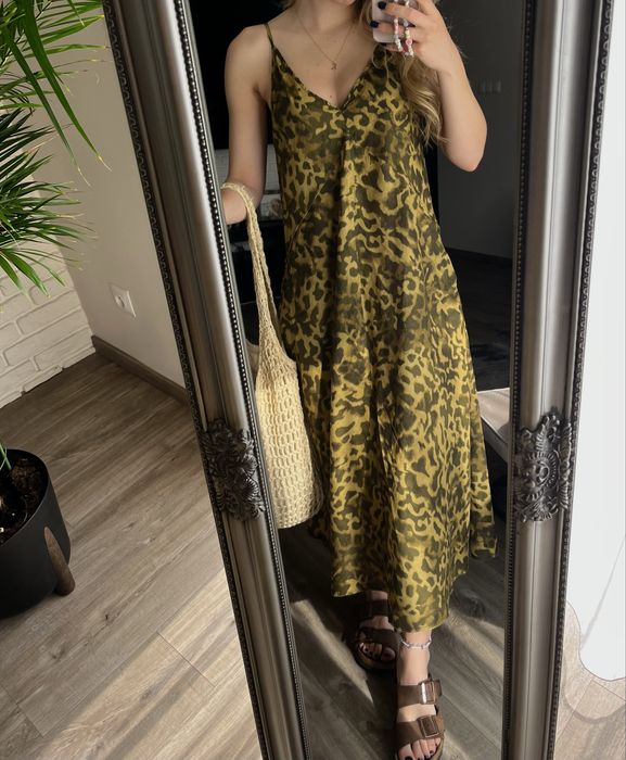 Sukienka ZARA lato wakacje wzory bawełna panterka dekolt